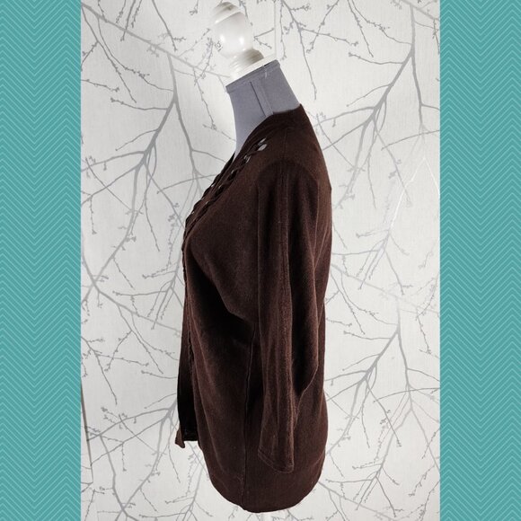 Jones New York Brown Linen Cotton Knit Lattice Open Cardigan - Picture 3 of 5